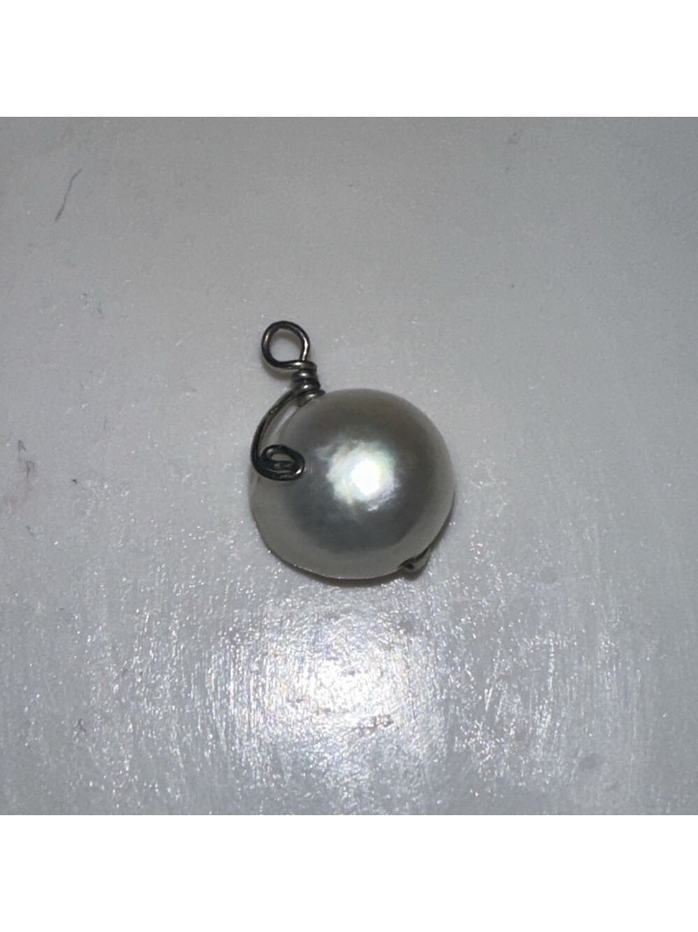 Genuine White Coin Pearl Pendant - Iridescent Freshwater Cultured Pearl